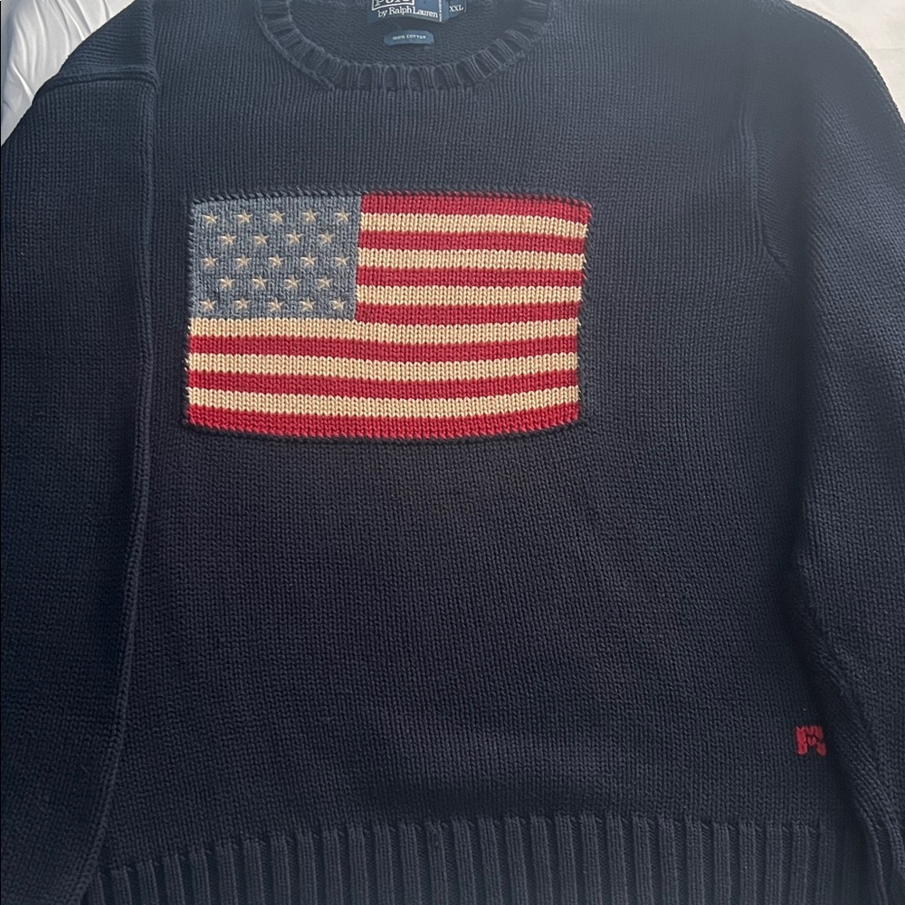 Polo Ralph Lauren VINTAGE Navy Blue Sweater with American Flag Design